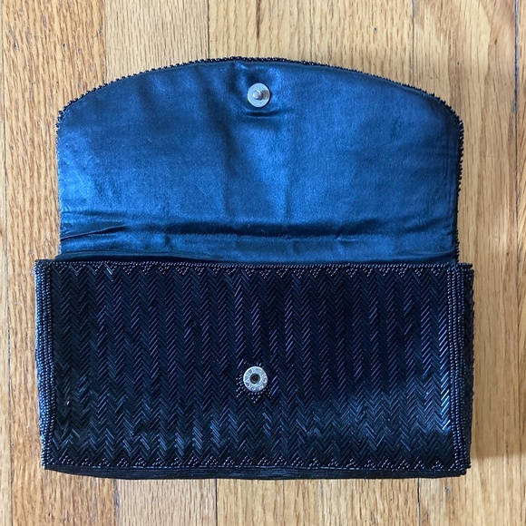 Vintage Beaded Black Envelope Clutch by Dayne Taylor Chevron Design Snap Closure - Picture 4 of 8